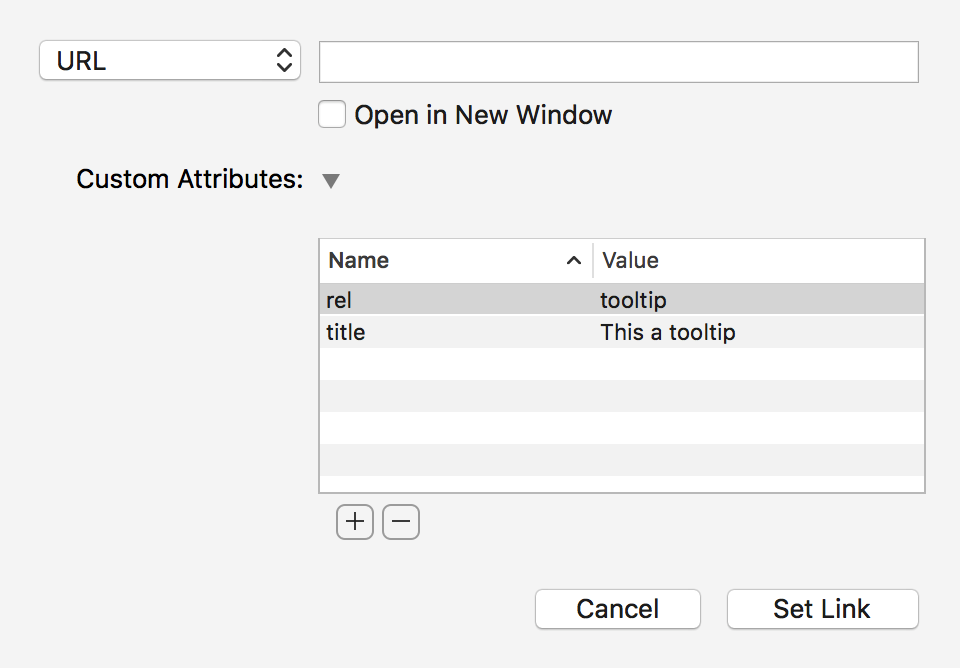 Settings for Tooltips in Link Configuration